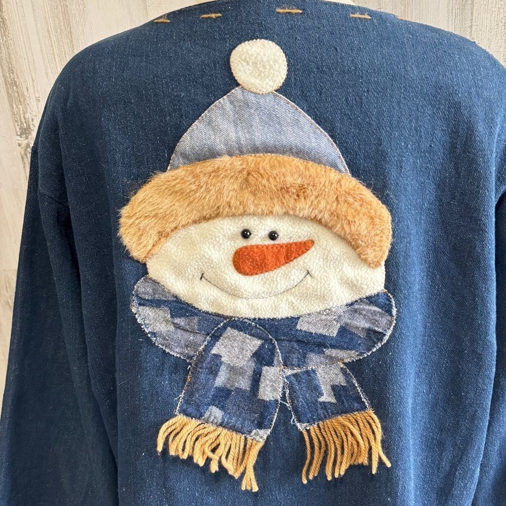 Vintage Snowman Cardigan denim One Size Fits Most Fun Holiday Sweater - Picture 5 of 9